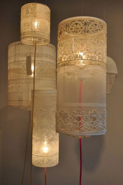 Abat-jour Diy, Suspension Lights, Pendent Lights, Battery Candle, Mini Gallery, Lamps Hanging, Lace Lanterns, Handmade Lanterns, Lampe Diy