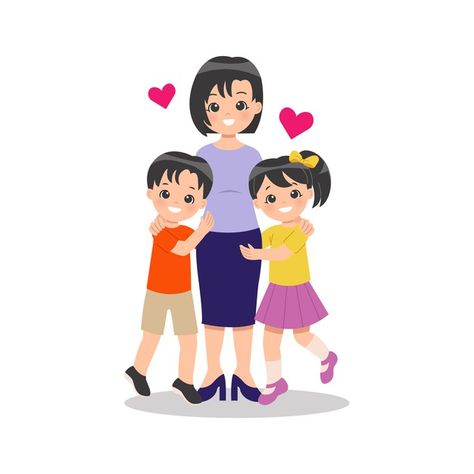 Young single parent mother with her chil... | Premium Vector #Freepik #vector #heart #love #woman #happy Family Picture Cartoon, Happy Family Images, Mother Drawing, Woman Happy, Mother Images, Single Parents, 8 Martie, Valentine Background, Children Boy