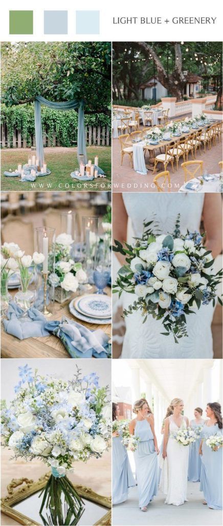 Light Blue Wedding Colors, Sky Blue Weddings, Baby Blue Weddings, Blue Wedding Decorations, Wedding Color Palettes, Blue And White Wedding, Wedding Color Ideas, White Wedding Theme, Green Wedding Colors