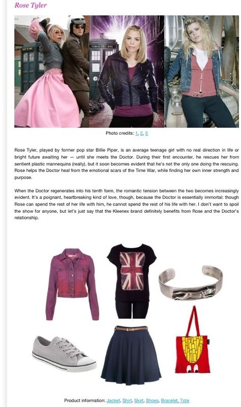 Outfit inspired by Rose (Doctor Who) Doctor Who Companions Outfits, Doctor Who Cosplay Female, Dr Who Outfits, Doctor Who Inspired Outfits, Rose Doctor Who, Doctor Stuff, Doctor Who Outfits, Doctor Who Rose, Doctor Who Cosplay