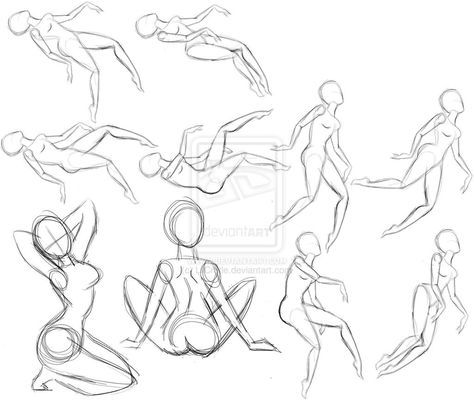 Sketches of different positions. Basic Poses, Reference Anime, Fall Anime, Mermaid Pose, Sketch Poses, Action Pose, Female Reference, Reference Drawing, Gesture Drawing