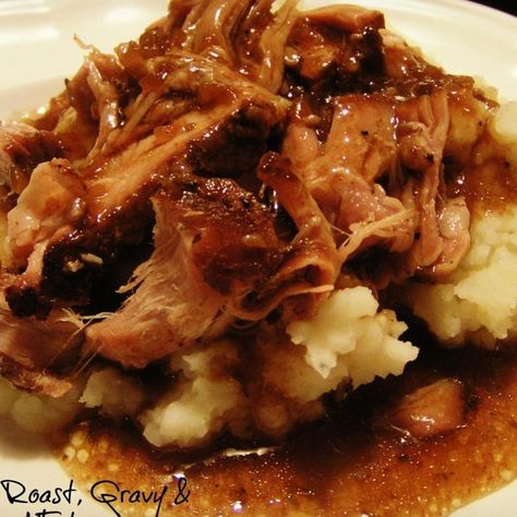 A pork roast and a few seasonings, slow cooked and then served over mashed potatoes and gravy made from the drippings. What's not to like! Comfort food at best!! I didn't have dry onion soup mix so I made my own. Most cooks will have the needed ingredients in their pantry. http://www.justapinch.com/recipes/soup/vegetable-soup/dry-onion-soup-mix.html Hope you enjoy! Adapted from recipe on PooreAmy Blog Onion Soup Mix Gravy, Gravy For Pork, Pork Roast Gravy, Asparagus Sauteed, Pork Roast With Gravy, Roast With Gravy, Pork Roast Recipe, Roast Gravy, Pork Gravy