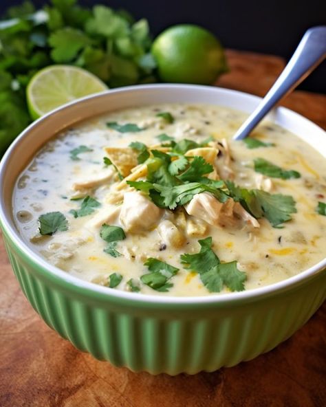 My mother-in-law hardly eats, but she devoured this dish Green Enchilada Chicken Soup, Soup Recipes Simple, Enchilada Chicken Soup, Chicken Soup Slow Cooker, Enchilada Soup, Soup Recipes Slow Cooker, Savory Soups, Recipes Simple, Chicken Soup Recipes