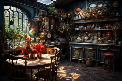 Step into the Enchantment: The Allure of Dark Academia Decor Moody Academia Decor, Eclectic Antique Decor, Vampiric Aesthetic, Moody Academia, Dark Moody Colors, Ornate Cabinet, Candlelit Room, Ancient Library, Moody Colors