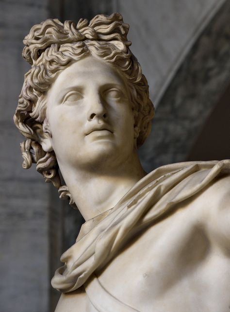 Apollo Belvedere (close-up). 2nd-century CE Roman copy of a 4th-century BCE bronze original attributed to the sculptor Leochares. Inv. No. 1015. Rome, Vatican Museums, Pius-Clementine Museum, Octagonal Court, Apollo Cabinet, 2. © 2014. Photo: Ilya Shurygin. Sculpture Face, Apollo Aesthetic, Apollo Belvedere, Apollo Greek, Apollo Statue, Classical Sculpture, Sculpture Photography, Expensive Stones, Le Louvre