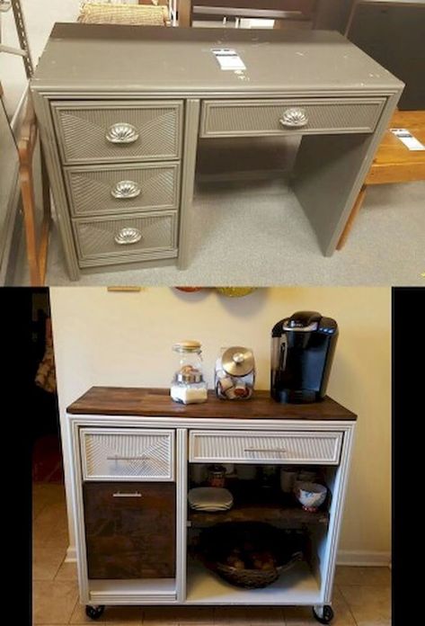 Home Coffee Bar, Coffee Bar Home, Diy Kitchen Island, Furniture Rehab, Furniture Renovation, Diy Desk, Refurbished Furniture, Bar Ideas, Furniture Makeover Diy