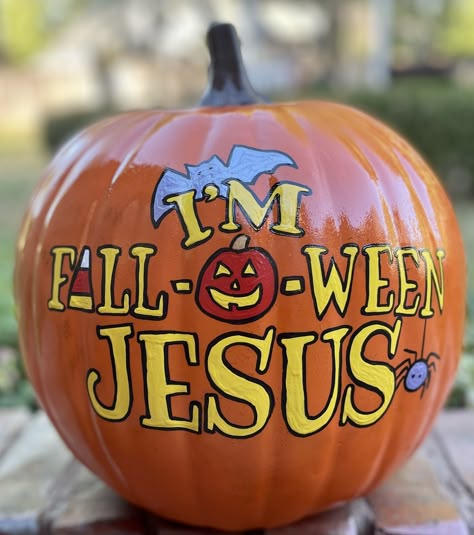 Pumpkin Painting Bible Verse, Christian Pumpkins Painting, Pumpkin Painting Ideas Volleyball, Cute Christian Pumpkin Painting Ideas, Pumpkin Painting Ideas Jesus, Percy Jackson Pumpkin Painting, Jesus Pumpkin Painting, Bible Pumpkin Painting, Christian Painted Pumpkins