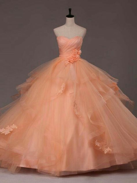 Peach Ball Gown, Orange Evening Dresses, Floor Length Wedding Dress, Princess Ball Gowns, Fashion Gowns, Oc Inspiration, Fairytale Dress, Dreamy Dress, Big Art