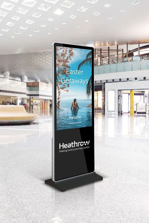 A freestanding digital display screen is great for your premium promotions in public areas such as shopping centres and transport hubs, such as this Easter travel promotion (pictured) on our Digital Display Totem. Digital Display Board, Travel Promotion, Interactive Kiosks, Digital Kiosk, Digital Signage Displays, Signage Board, Grocery Store Design, Digital Board, Fashion Poster Design