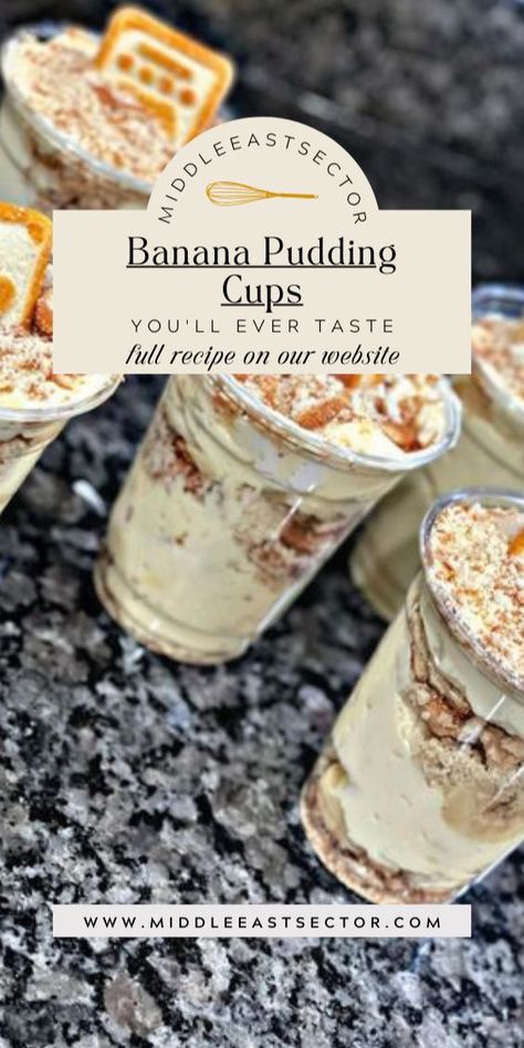 Indulge your taste buds with our Banana Pudding Cups—a delectable dessert that's both nostalgic and utterly satisfying. Layers of creamy vanilla pudding, ripe bananas, and luscious whipped cream create a symphony of flavors and textures in each delightful cup. Perfect for any occasion or simply as a sweet escape after a long day, these cups bring the classic banana pudding experience to new heights. Homemade Pudding Cups, Mason Jar Banana Pudding, Cheesman Banana Pudding, Ginger Snap Banana Pudding, Pumpkin Spice Banana Pudding, Banana Pudding Dessert Cups, Whipped Banana Pudding, Banana Pudding Cups Individual, Whipped Banana Pudding Recipe