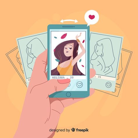 Flat design character on dating app | Free Vector #Freepik #freevector Dating App Illustration, Tinder Illustration, Flat Character Illustration, Dating Sites Free, Ig Design, App Drawings, Teen Book, Flat Character, Novel Game