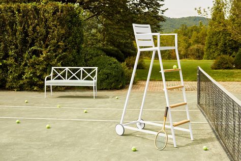 In reimagining a classic tennis token, the Dr. Johnson Tennis Umpire Chair pays tribute to a sporting icon and honors the brand’s 30th anniversary. Sports Girl, Chair Outdoor, Wood Stairs, Sports Hero, American Icons, Outdoor Chair, Tennis Balls, Us Open, 30th Anniversary