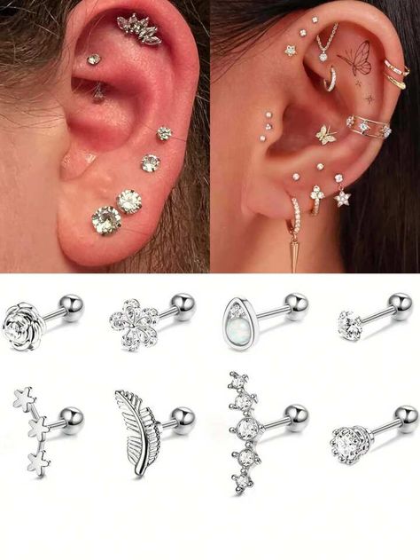 1PC Cartilage Earring Cartilage Piercing Jewelry Forward Helix Earrings Cartilage Earring Helix Piercing Jewelry Tragus Piercing Jewelry Tragus Earrings For Women Silver | SHEIN USA Double Forward Helix Piercing, Forward Helix Jewelry, Triple Forward Helix Piercing, Triple Forward Helix, Forward Helix Earrings, Tragus Piercing Jewelry, Earring Cartilage, Piercing Inspo, Earrings Cartilage