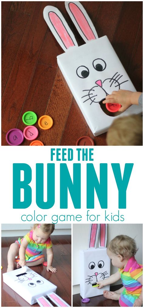 Feed the Bunny using lids or other fun materials and join our A Very Toddler Easter series! Easter Activities For Toddlers, Bunny Activities, Easter Games For Kids, Easter Sunday School, Toddler Themes, Easter Preschool, Easter Games, Toddler Easter, Color Games