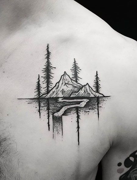 Small Nature Tattoo, Small Tattoo Ideas For Men, Natur Tattoo Arm, Outdoor Tattoo, One Word Tattoo, River Tattoo, Mountains Tattoo, Best Small Tattoos, Masculine Tattoos