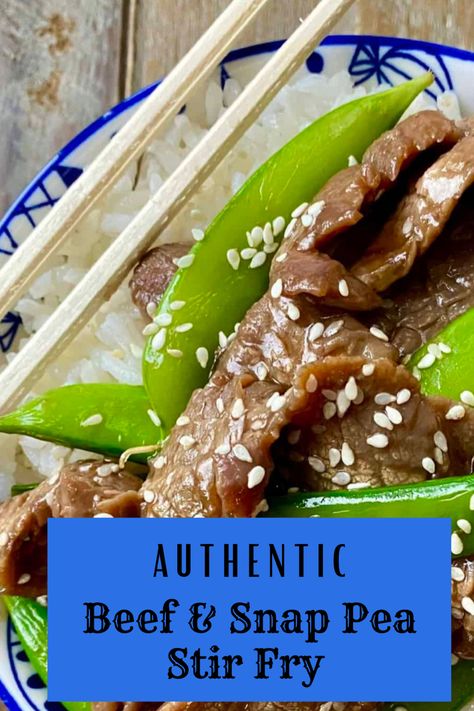 Bowl of beef and snap pea stir fry with chop sticks Beef And Pea Pods Stir Fry, Pea Pods Recipe, Best Beef Stir Fry, Snap Pea Stir Fry, Stir Fry Low Carb, Beef Stir Fry Recipe, Sugar Snap Pea, Steak Stir Fry, Beef Stir Fry Recipes