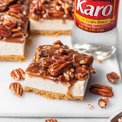 No-Bake Pecan Pie Cheesecake Bars - Karo Pecan Pie No Bake Cheesecake Bars, No Bake Pecan Cheesecake Bars, Caramel Pecan Cheesecake Bars, Easy Pecan Pie Cheesecake Bars, Candy Bar Pie No Bake, No Bake Pecan Pie Cheesecake Bars, No Bake Pecan Pie Bars, Karo Pecan Pie Recipe, No Bake Buckeye Cheesecake Bars