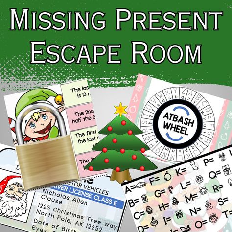 Printable Escape Room For Kids, Christmas Escape Room, Printable Escape Room, Room For Kids, Escape Room For Kids, Code Secret, Printable Games For Kids, Escape Games, Team Building Exercises