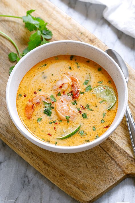 Thai Coconut Shrimp Soup - #thai #coconut #soup #recipe #eatwell101 - Our Thai Coconut Shrimp Soup is full of wonderful flavors and whips up super quickly! This healthy Thai Shrimp soup recipe is pescetarian and gluten-free! - #recipe by #eatwell101® Thai Shrimp Soup, Thai Soup Recipes, Shrimp Soup Recipes, Prawn Soup, Coconut Soup Recipes, Soup With Shrimp, Soup Thai, Coconut Curry Shrimp, Thai Coconut Soup