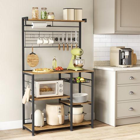 17 Stories 35.4'' Wood Standard Baker's Rack with Microwave Compatibility & Reviews | Wayfair Liquor Bar Cabinet, Organiser Cucina, Baker's Rack, Microwave Stand, Kitchen Storage Shelves, Bakers Rack, Microwave In Kitchen, Freestanding Kitchen, Kitchen Storage Rack