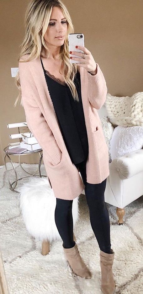 Pink Cardigan Outfit, Classy Fall Outfits, Cardigan Outfit, Trendy Outfits Winter, Hipster Outfits, Cardigan Outfits, Pink Cardigan, Cute Fall Outfits, Sweaters And Leggings