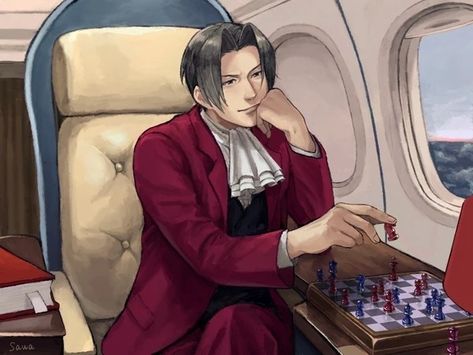 Gregory Edgeworth, Miles Edgeworth, Apollo Justice, On An Airplane, Phoenix Wright, Ace Attorney, Adventure Game, Chess Game, Game On