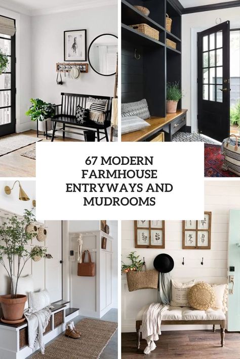 67 Modern Farmhouse Entryways And Mudrooms - Shelterness Modern Farmhouse Entryway Artwork, Farmhouse Modern Entryway, Modern Farmhouse Entrance Hall, Modern Rustic Entryway Ideas, Rustic Modern Entryway, Small Foyer Ideas Entryway Modern, Modern Mudroom Entryway, Industrial Farmhouse Entryway, Farmhouse Mudroom Ideas Entryway