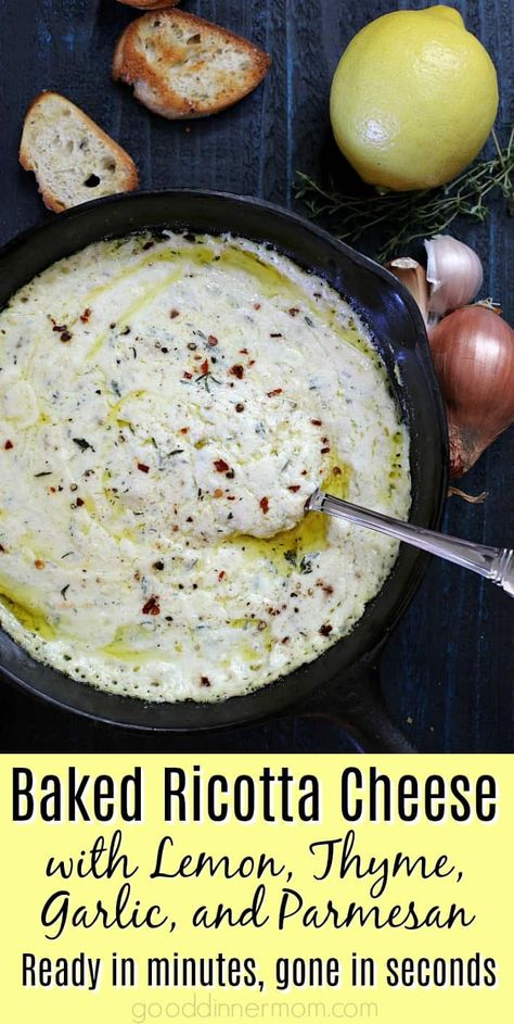 Hearty Appetizers, Baked Ricotta, Lemon Thyme, Party Food Appetizers, Ricotta Cheese, Appetizer Dips, Parmesan Cheese, Yummy Appetizers, Appetizers For Party