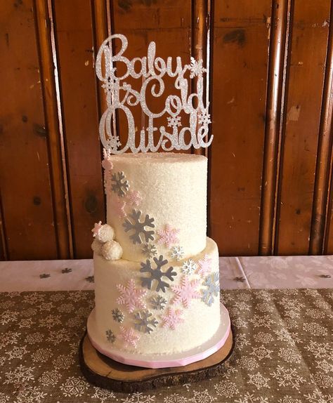 Baby It's Cold Outside Baby Shower Cake, It’s Cold Outside Baby Shower Cake, Baby It’s Cold Outside Cake, Snowflake Baby Shower Cake, Winter Wonderland Baby Shower Cake, Winter Baby Shower Cake, Winter Cakes, Snowflake Baby Shower, Baby Shower Cakes Girl