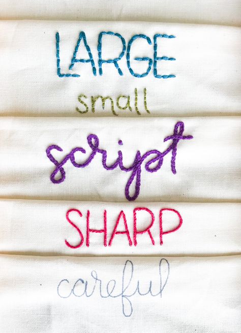 5 tired and true tips for making embroidery lettering for beginners. We cover both block and script lettering. Diy Embroidery Letters, Back Stitch Embroidery, How To Embroider Letters, Lettering For Beginners, Embroidery Lettering, Hand Embroidery Letters, Basic Hand Embroidery Stitches, Clothes Embroidery Diy, Chain Stitch Embroidery