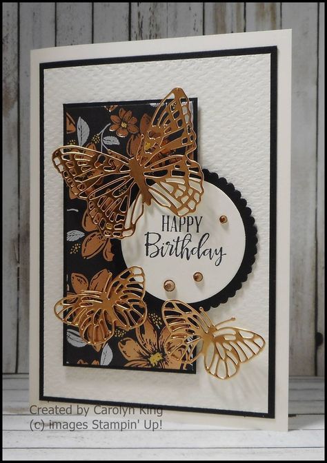 Card made using the Simply Elegant Specialty Designer Series Paper. Stampin Up Simply Elegant, Butterfly Brilliance, Dragonfly Cards, Stampin Up Birthday Cards, Butterfly Birthday Cards, Easy Cards, Homemade Birthday Cards, Hand Made Greeting Cards, Card Crafting