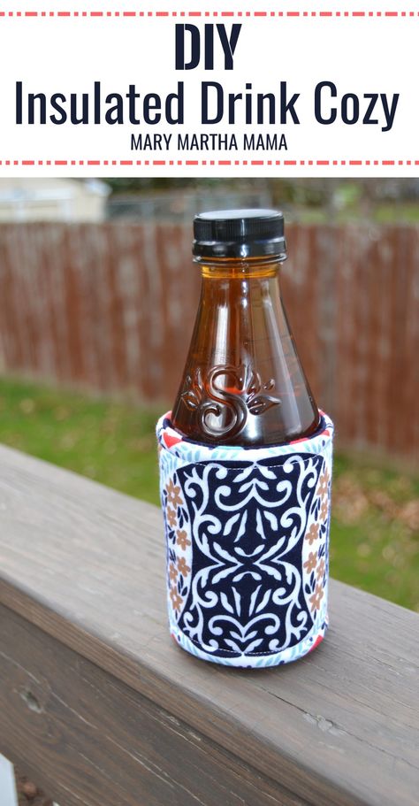 Insulated Drink Cozy Tutorial – Mary Martha Mama Diy Rice Heating Pad, Koozie Pattern, Beer Cozy, Drink Cozies, Bottle Cozies, Mary And Martha, Coffee Cozy, Sewing Projects For Beginners, Easy Sewing Projects