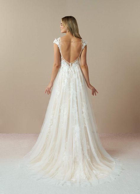 Diamond White/Champagne Azazie Moonstone A-Line Sweetheart Sequins Tulle Chapel Train Dress | Azazie Diamond White Wedding Dress, Bella Wedding Dress, White Lace Gown, White Bridal Gown, Wedding Dress Types, Chapel Train Wedding Dress, Train Dress, Wedding Dress Silhouette, Wedding Dress Cap Sleeves