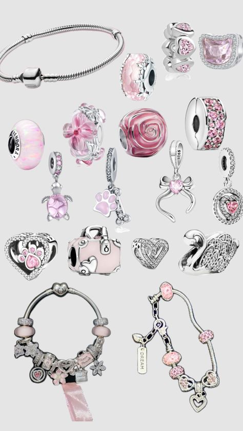 pandora bracelet inspo.         #pink#charms#inspo#pandora#charm#bracelet Pandora Bracelet Outfit, Charm Bracelet Pandora Ideas, Pandora Charm Bracelet Ideas, Pandora Bracelet Aesthetic Pink, Pink Pandora Charms, Cute Pandora Bracelet, Coquette Pandora Bracelet, Cute Pink Pandora Charms, Pandora Pink Charms