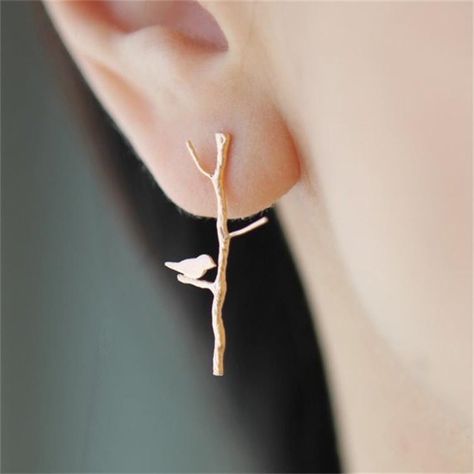 Adorable Bird On A Branch Post Earrings! Gold Plated. 3 Little Birds Jewelry, Copper Bird Earrings, Bird Branch, Branch Earrings, Emerald Earrings Studs, Choker Pendant, Minimalist Studs, Halo Earrings, Bird Earrings