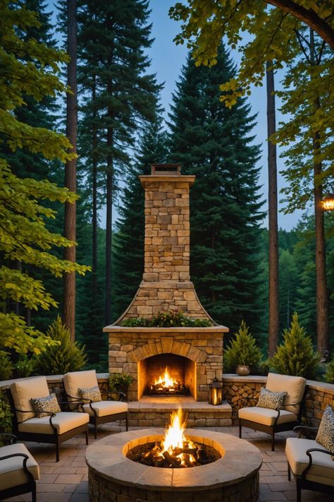 19 Super Cozy Outdoor Fireplaces For Your Backyard – ToolzView Corner Outside Fireplace, Tall Outdoor Fireplace, Outdoor Fireplace With Kitchen, Outdoor Fireplace On Patio, Double Sided Outdoor Fireplace, Outdoor Fireplace Ideas Backyards, Diy Outdoor Fireplace Plans, Natural Stone Fire Pit, Whitehouse Christmas