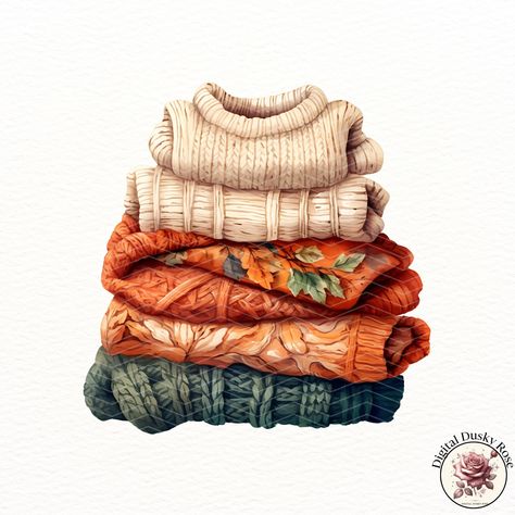 Fall Watercolor Clipart, Autumn Stickers Aesthetic, Fall Journal Ideas, Sweater Watercolor, Drawtober 2024, Sweater Illustration, Sweater Clipart, Sweater Drawing, Haunted House Drawing