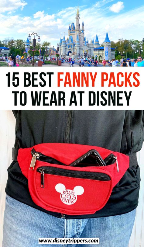 Best fanny packs to wear at disney | cute fanny packs for disney | cute disney fanny packs to wear at the theme park | best disney clothes | what to wear to disney | disney park bag | what bag to bring to disney #disney #disneytips Best Bags For Disneyland, Purse For Disney World, Belt Bag Outfit Summer, Disney Park Bag Essentials, Planing Board, Plus Size Disney Outfits, Disney World Park Bag, Disney Belt Bag, Cute Fanny Packs