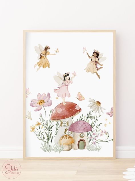 Nursery Fairy Theme, Fairy Prints, Fairy Wall Art, Fairy Nursery, Girly Print, Fairy Theme, Girl Bedroom Walls, Sustainable Art, Garden Print