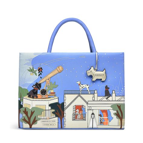 Our latest collectible picture bag. The Observatory features the loveable Radley dog, Ruby cat and more four-legged friends exploring London's Greenwich. London Watch, Greenwich Park, London Logo, Radley London, Scottie Dog, Handbags Online, Wallet Accessories, Grab Bags, Coach Swagger Bag