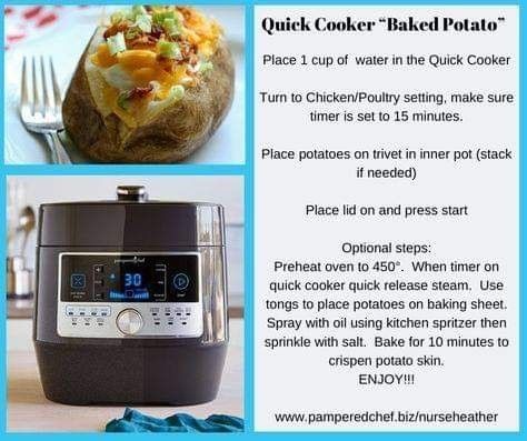 Quick Cooker Recipes, Pampered Chef Quick Cooker, Easy Baked Potato, Multi Cooker Recipes, Pampered Chef Party, Multi Cooker, Pampered Chef Consultant, Pampered Chef Recipes, Instant Pot Dinner Recipes