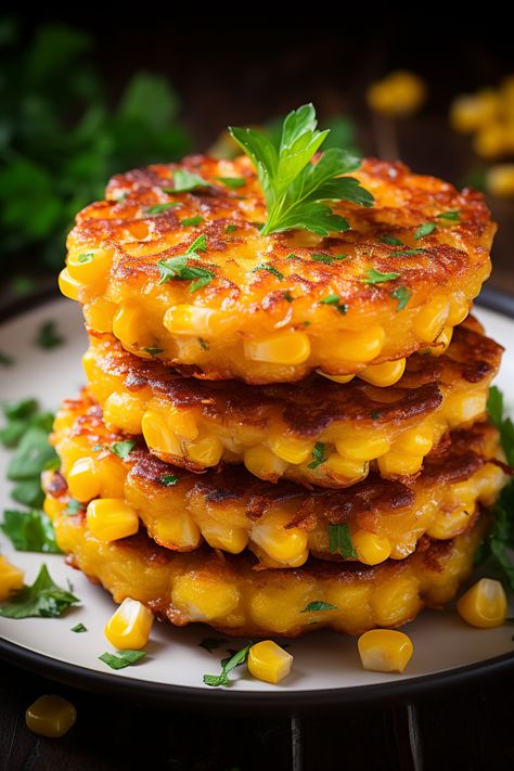 Cheesy Corn Fritters - That Oven Feelin Oven Corn, Corn Fritter, Creamed Peas, Facebook Recipes, Cheesy Corn, Custard Cake, Corn Fritters, Recipe Steps, Meatloaf Recipes