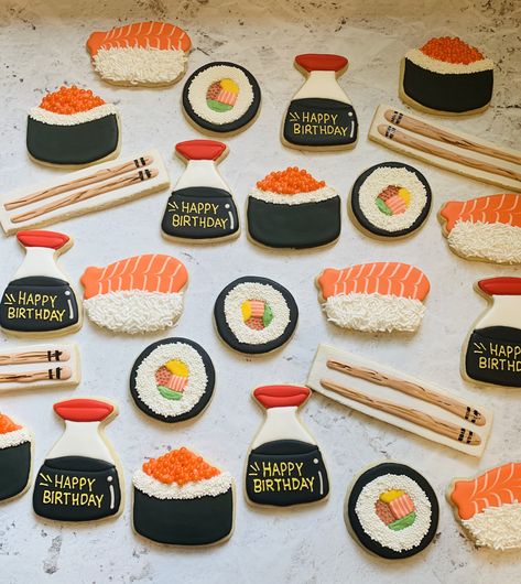 Designer Cookies, Graduation Party Cake, Sushi Party, Barnyard Birthday, 10th Birthday Parties, Bach Party, Birthday Dinner, Icing Cookies, Birthday Dinners