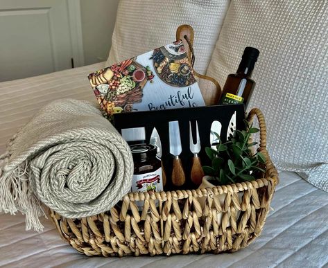 Charcuterie Board Gift Basket - Luxury Charcuterie Gifts | Sell with Jenelle Charcuterie Themed Gift Basket, Wine And Charcuterie Gift Basket, Charcuterie Board Gift Baskets, Charcuterie Board Gifts Diy, Charcuterie Gift Basket Ideas, Charcuterie Board Basket Gift, Charcuterie Basket Gifts, Charcuterie Gift Basket Diy, Cheese Board Gift Basket