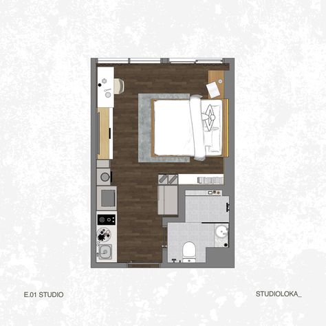 LayOut 📐 - E.01 STUDIO - Location: Apartemen Altiz, Bintaro Area: 30 m2 - #studioloka_ #interiorloka_ #apartment #desaininterior #interiorapartemen #interiordesign #inspo #inspohome #decor #decoration Layout, Apartment, Interior Design