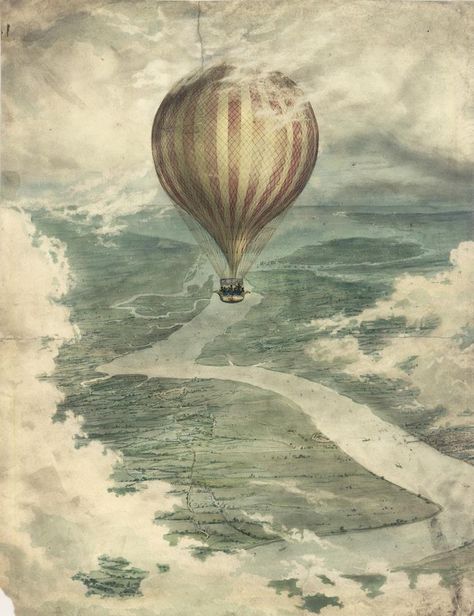 How To Draw Balloons, Hot Air Balloons Art, Balloon Illustration, Vintage Hot Air Balloon, Aerial Arts, Vintage Drawing, Over The River, Balloon Art, Large Picture Frames