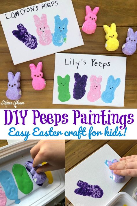 #DIY #Peeps Paintings - great #Easter #Craft for #Kids https://www.mamacheaps.com/2019/04/diy-peeps-paintings-easter-craft.html Diy Peeps, Easy Easter Decor, Easter Craft For Kids, Diy Osterschmuck, Easter Crafts Preschool, Easter Crafts For Toddlers, April Crafts, Easter Arts And Crafts, Easter Preschool