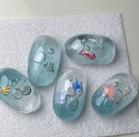 Fish Nail Art, Aquarium Nails, Fish Nails, Ocean Starfish, Water Nails, Outfits Curvy, Diy Acrylic Nails, Summer Outfits Black, Really Cute Nails