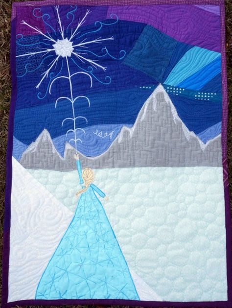 Quilty Habit: "Let It Go": A Frozen Mini Quilt Fairy Tale Projects, Frozen Quilt, Princess Quilt, Disney Blanket, Mini Landscape, Disney Quilt, Nancy Zieman, Landscape Quilt, Disney On Ice