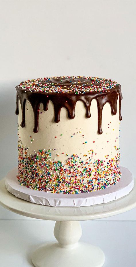 sprinkle cake, funfetti cake, confetti cake, simple confetti cake, simple sprinkle cake, first birthday sprinkle cake, colorful birthday cake, sprinkle birthday cake Round Sprinkle Birthday Cake, Sprinkle Cake Ideas, Drip Cake With Sprinkles, Boys Birthday Cakes Easy, Sprinkle Birthday Cake, Sprinkle Drip Cake, Rainbow Sprinkle Cakes, Cake Funfetti, Green Birthday Cakes